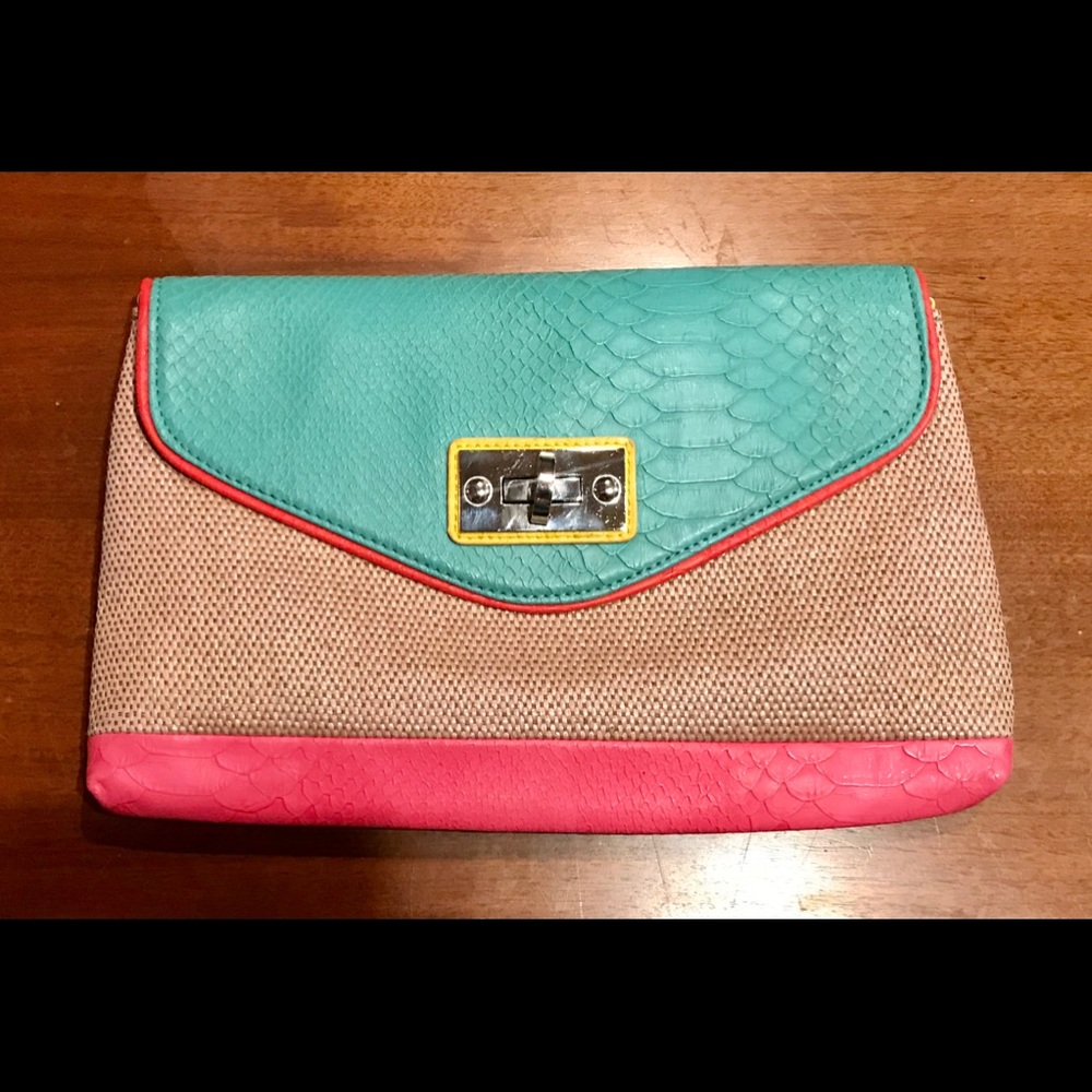 Crossbody Multi color purse, teal, pink/yellow!